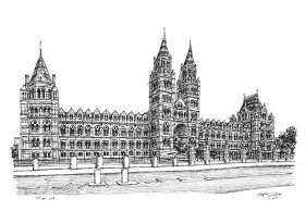 Natural History Museum with White mount (A4) in Flat grain black frame for A4 mounts (J90)