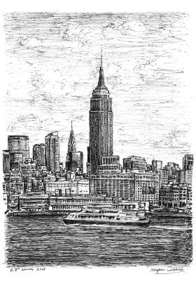 Empire State Building NYC with White mount (A4) in Flat grain black frame for A4 mounts (J90)