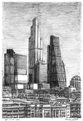 22 Bishopsgate with White mount (A4) in Flat grain black frame for A4 mounts (J90)