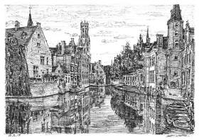 Bruges, Belgium with White mount (A4) in Flat grain black frame for A4 mounts (J90)