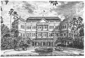 Raffles Hotel, Singapore with White mount (A3) in Cushioned Black frame for A3 mounts (C59)