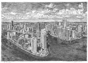 Aerial view of Downtown Miami with White mount (A3) in Flat hessian black frame for A3 mounts (P70)