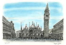 St Marks Square - (San Marco) with White mount (A3) in Flat hessian black frame for A3 mounts (P70)