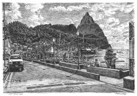 Soufriere, St Lucia with White mount (A2) in Flat grain black frame for A2 mounts (J90)