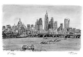 The Changing London Skyline with White mount (A4) in Flat grain black frame for A4 mounts (J90)