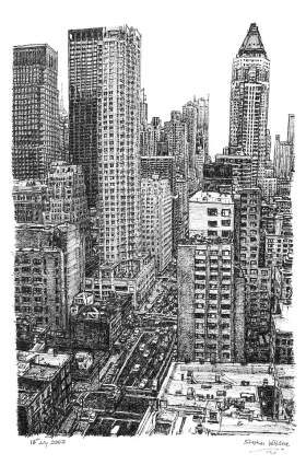 New York street scene with White mount (A4) in Flat grain black frame for A4 mounts (J90)