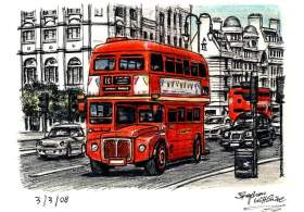 London Routemaster Bus (at the Strand) with White mount (A3) in Cushioned Black frame for A3 mounts (C59)