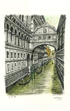 Bridge of Sighs in Venice with White mount (A3) in Cushioned Black frame for A3 mounts (C59)