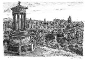 View of Edinburgh from Calton Hill with White mount (A3) in Flat hessian black frame for A3 mounts (P70)