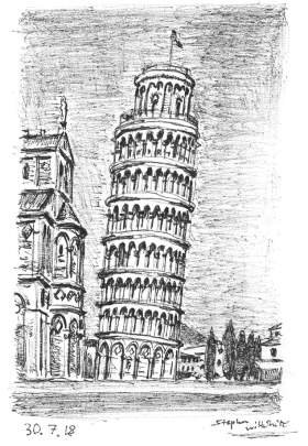 Leaning Tower of Pisa ( Italy) with White mount (A4) in Flat grain black frame for A4 mounts (J90)