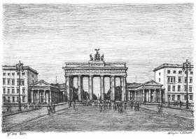 Brandenburg Gate, Berlin with White mount (A4) in Flat grain black frame for A4 mounts (J90)