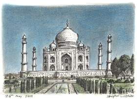 Taj Mahal with White mount (A4) in Flat grain black frame for A4 mounts (J90)