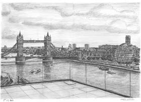 View of Tower Bridge from Landmark Place with White mount (A3) in Cushioned Black frame for A3 mounts (C59)