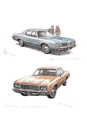 1976 Plymouth Gran Fury with White mount (A4) in Flat grain black frame for A4 mounts (J90)