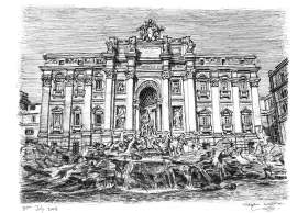 Trevi Fountain, Rome with White mount (A3) in Cushioned Black frame for A3 mounts (C59)