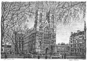 Westminster Abbey, London with White mount (A3) in Cushioned Black frame for A3 mounts (C59)