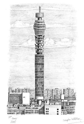 BT Tower London with White mount (A4) in Cushioned Black frame for A4 mounts (C59)