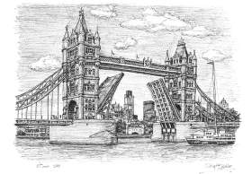 Tower Bridge with White mount (A4) in Cushioned Black frame for A4 mounts (C59)