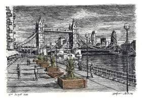 River Thames with Tower Bridge with White mount (A4) in Flat grain black frame for A4 mounts (J90)