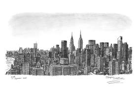 Manhattan Skyline with White mount (A3) in Cushioned Black frame for A3 mounts (C59)