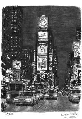 Times Square at night with White mount (A4) in Flat grain black frame for A4 mounts (J90)