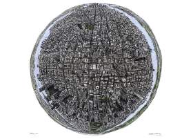 The Globe of New York with White mount (A4) in Flat grain black frame for A4 mounts (J90)