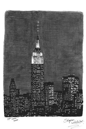 Empire State Building at night, NY with White mount (A3) in Cushioned Black frame for A3 mounts (C59)