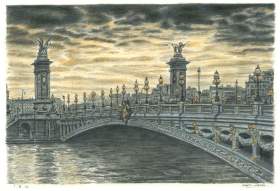 Pont Alexandre III, Paris with White mount (A4) in Flat grain black frame for A4 mounts (J90)