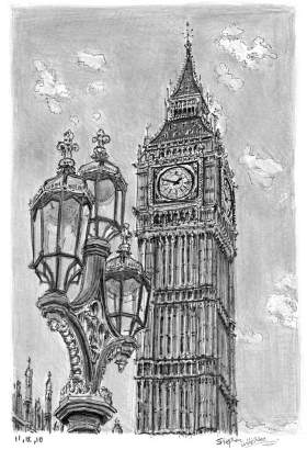 Big Ben with White mount (A4) in Cushioned Black frame for A4 mounts (C59)