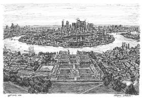 Canary Wharf from the Greenwich Observatory with White mount (A3) in Cushioned Black frame for A3 mounts (C59)