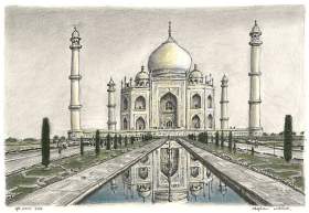 Taj Mahal, India with White mount (A3) in Cushioned Black frame for A3 mounts (C59)