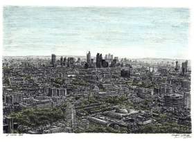 View of London from the top of BT Tower with White mount (A4) in Flat grain black frame for A4 mounts (J90)