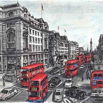 The Artwork Lower Regent str with red double decker buses Lim.Ed. of 100