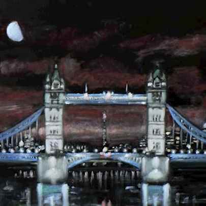 The Artwork Tower Bridge at night - oil on velvet