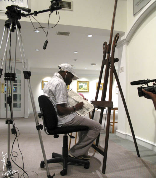 Stephen drawing at the Bermuda National Gallery