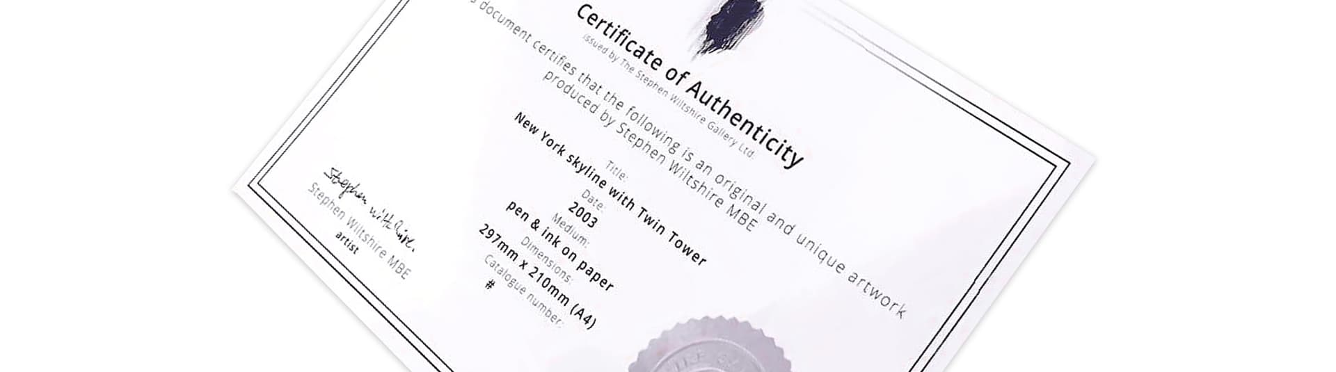 Certificate of Authenticity for Original Artworks