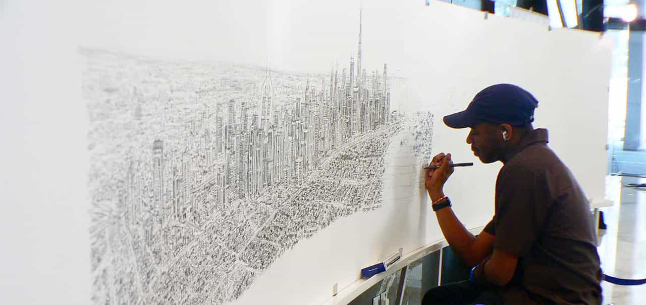 Stephen Wiltshire draws Dubai Panorama