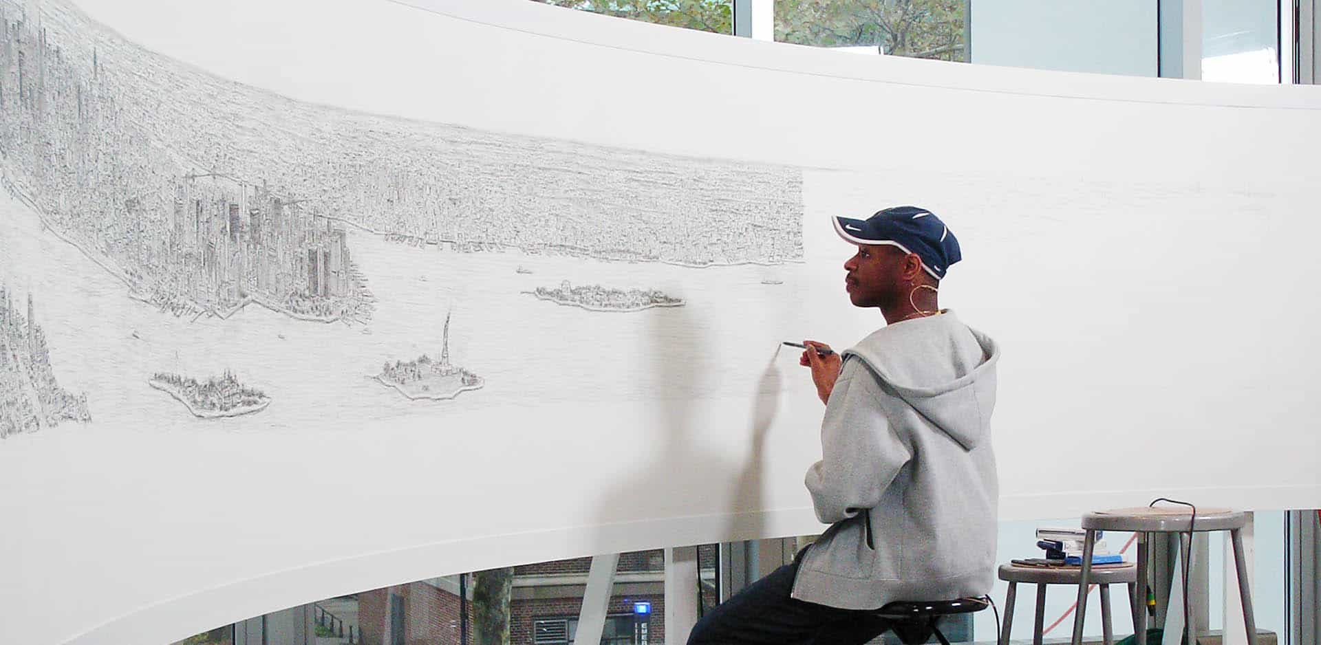 Stephen Wiltshire draws New York Panorama