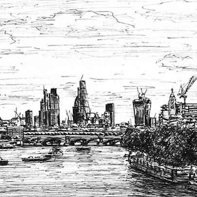 The Artwork St Pauls Cathedral & London skyline from Waterloo Bridge