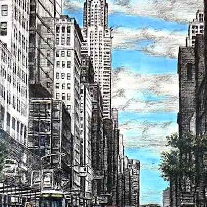 The Artwork Chrysler Building with street scene in New York