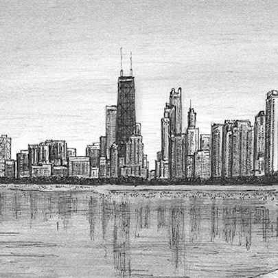 The Artwork Chicago skyline from Lakeshore Drive