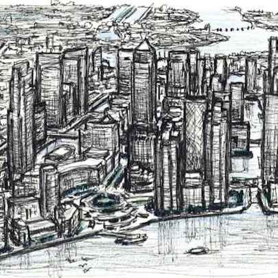 The Artwork Aerial view of Canary Wharf in the future