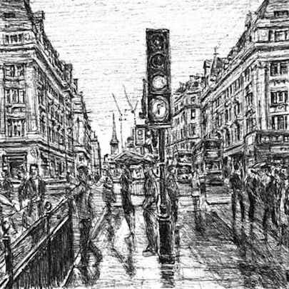 The Artwork Oxford Street in the rain