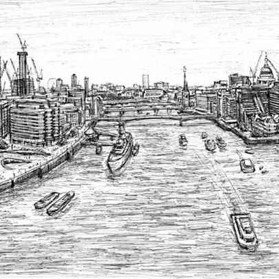 The Artwork View of London from the turrets of Tower Bridge