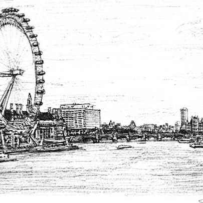 The Artwork Birds Eye View of London Eye and Houses of Parliament