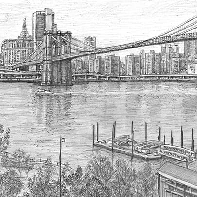 Drawing of 3D Brooklyn Bridge, Manhattan - Limited Edition of 25 ...