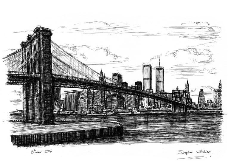 Memory drawing of Manhattan Skyline - Original drawings, prints and