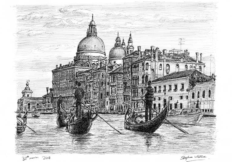 Scenery of the old city of Venice Ancient buildings a water channel and a  boat floating on the water Pencil sketch Stock Vector  Adobe Stock