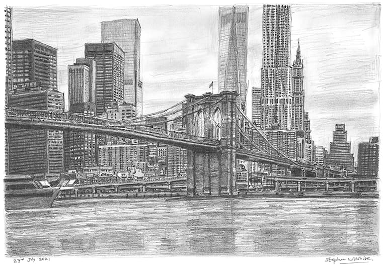 Frame the Original Brooklyn Bridge, New York City Drawing