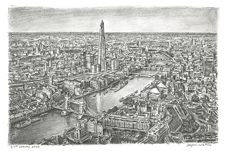 London Skyline with White mount (A4) in Cushioned Black frame for A4 mounts (C59)